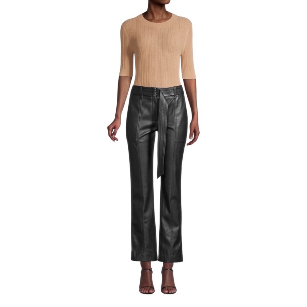 REBECCA TAYLOR Faux Leather High Rise Straight Leg Pants - Picture 11 of 11
